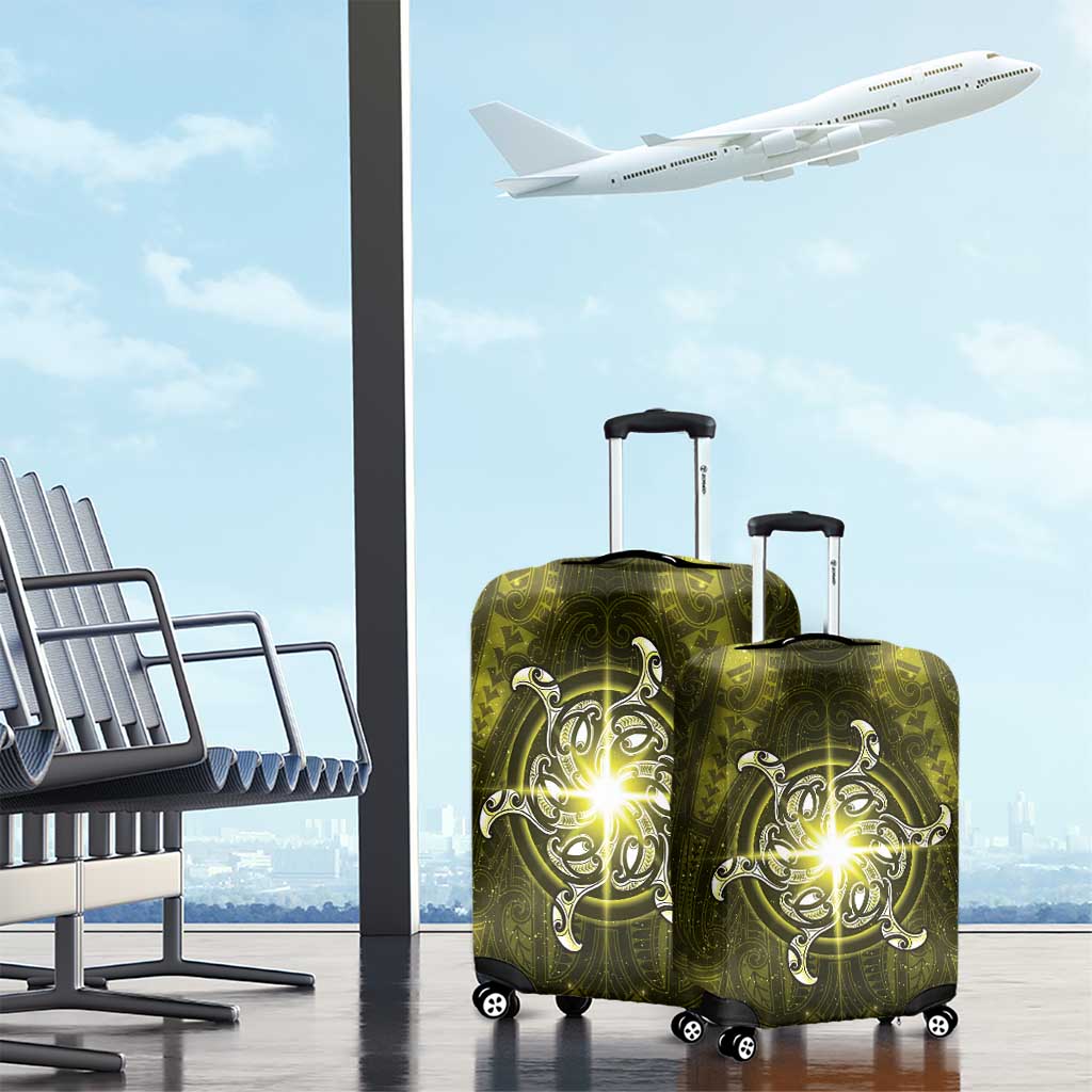 New Zealand Matariki Hiwaiterangi Luggage Cover Maori Moko Yellow Galaxy