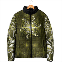 New Zealand Matariki Hiwaiterangi Padded Jacket Maori Moko Yellow Galaxy LT05 - Polynesian Pride