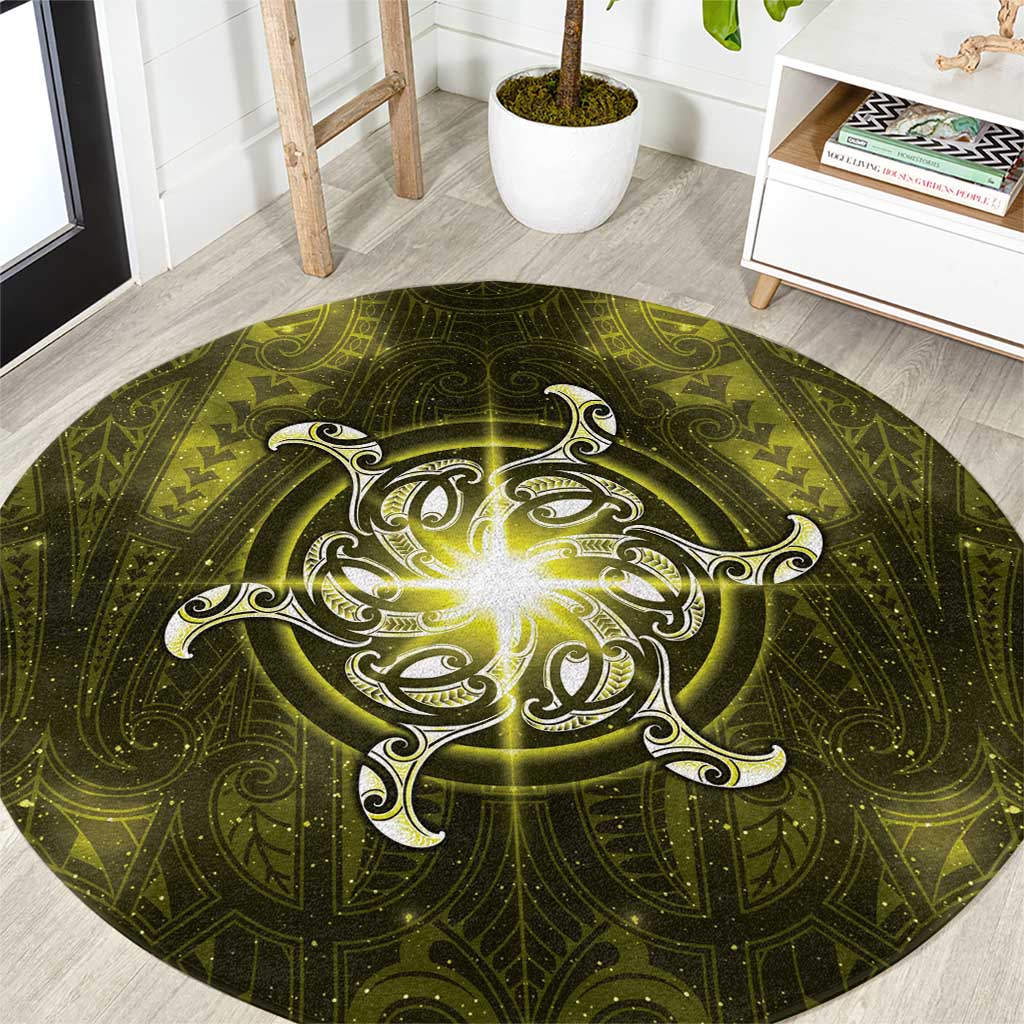 New Zealand Matariki Hiwaiterangi Round Carpet Maori Moko Yellow Galaxy LT05 Yellow - Polynesian Pride