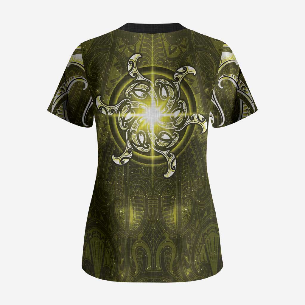 New Zealand Matariki Hiwaiterangi Scrub Top Maori Moko Yellow Galaxy LT05 - Polynesian Pride