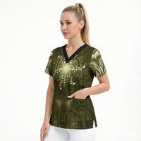New Zealand Matariki Hiwaiterangi Scrub Top Maori Moko Yellow Galaxy LT05 - Polynesian Pride