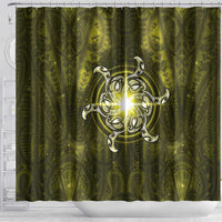 New Zealand Matariki Hiwaiterangi Shower Curtain Maori Moko Yellow Galaxy