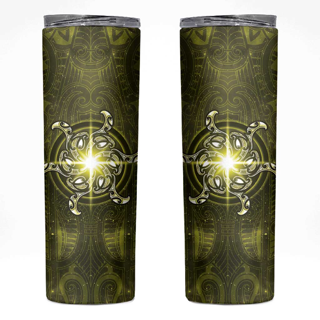 New Zealand Matariki Hiwaiterangi Skinny Tumbler Maori Moko Yellow Galaxy LT05 Yellow - Polynesian Pride