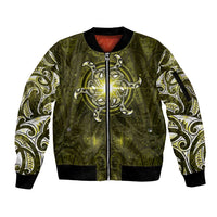 New Zealand Matariki Hiwaiterangi Sleeve Zip Bomber Jacket Maori Moko Yellow Galaxy LT05 Unisex Yellow - Polynesian Pride
