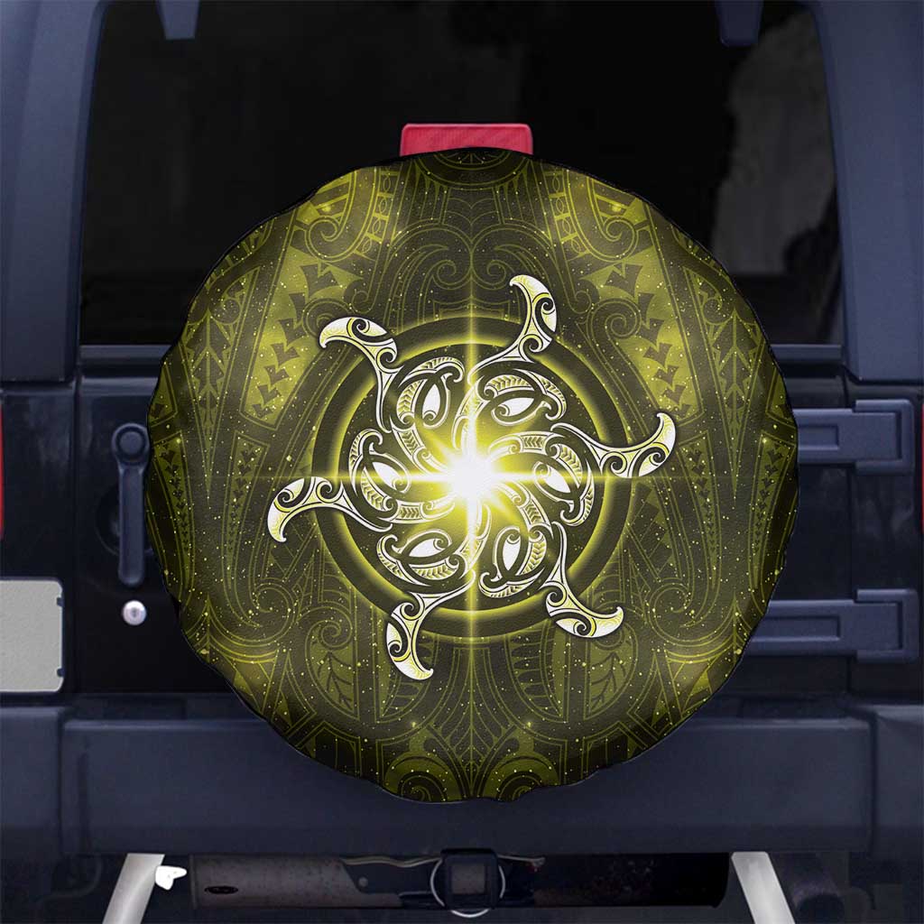 New Zealand Matariki Hiwaiterangi Spare Tire Cover Maori Moko Yellow Galaxy LT05 No hole Yellow - Polynesian Pride