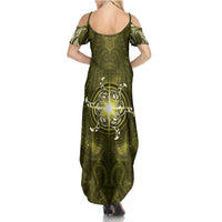 New Zealand Matariki Hiwaiterangi Summer Maxi Dress Maori Moko Yellow Galaxy