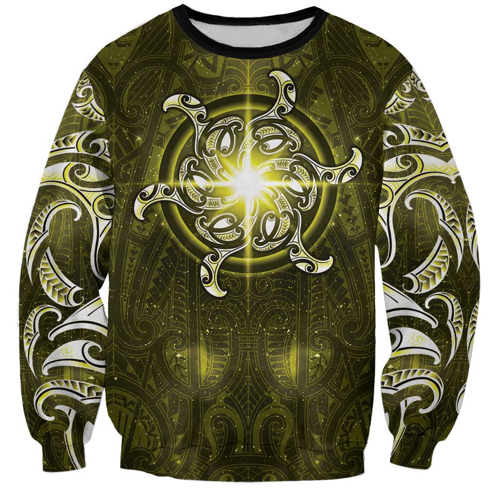 New Zealand Matariki Hiwaiterangi Sweatshirt Maori Moko Yellow Galaxy LT05 Unisex Yellow - Polynesian Pride