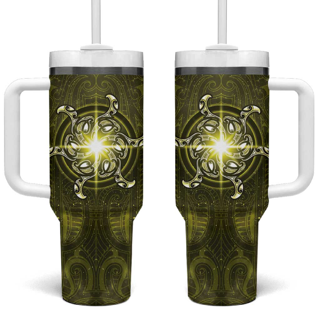 New Zealand Matariki Hiwaiterangi Tumbler With Handle Maori Moko Yellow Galaxy LT05 One Size: 40 oz Yellow - Polynesian Pride