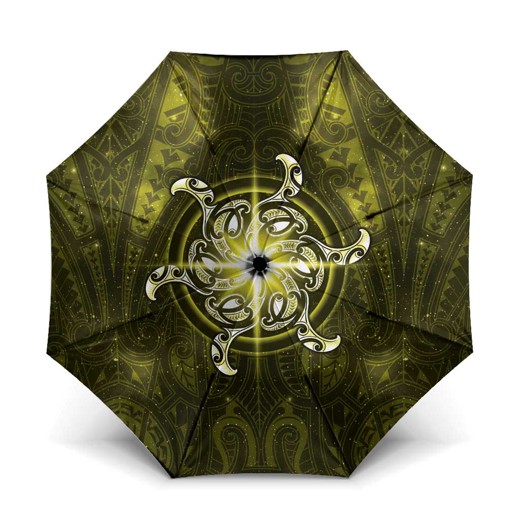 New Zealand Matariki Hiwaiterangi Umbrella Maori Moko Yellow Galaxy LT05 One Size Folded 11.42 inch Opened Diameter 37.4 inch Yellow - Polynesian Pride