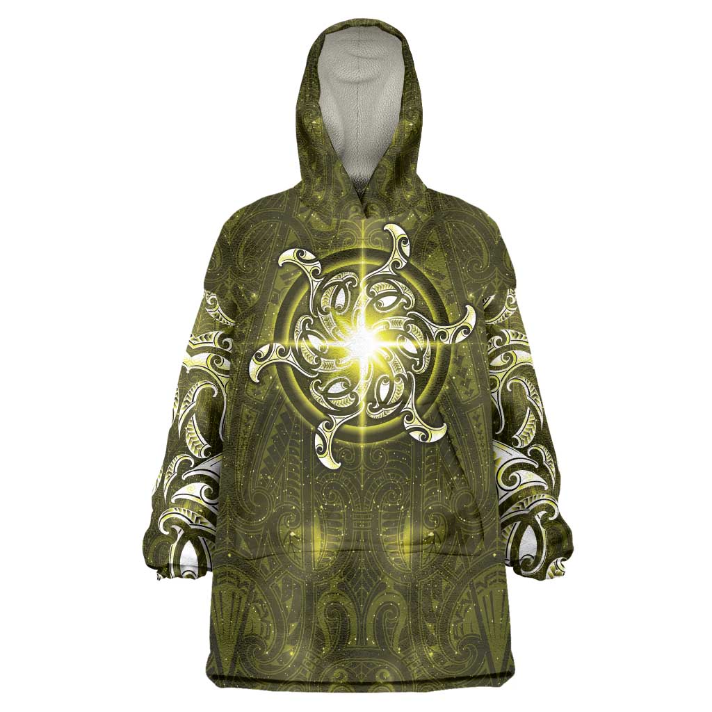 New Zealand Matariki Hiwaiterangi Wearable Blanket Hoodie Maori Moko Yellow Galaxy LT05 One Size Yellow - Polynesian Pride