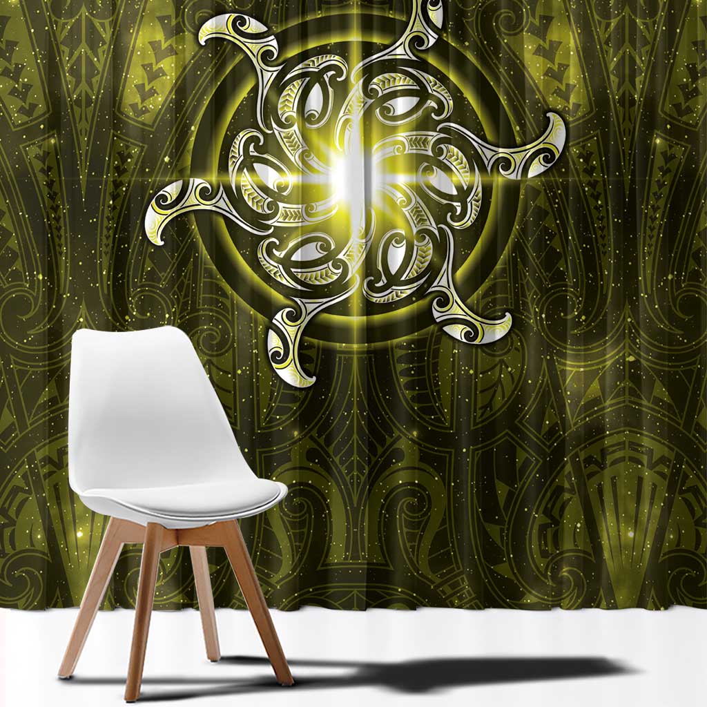 New Zealand Matariki Hiwaiterangi Window Curtain Maori Moko Yellow Galaxy LT05 - Polynesian Pride