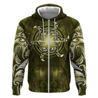 New Zealand Matariki Hiwaiterangi Zip Hoodie Maori Moko Yellow Galaxy