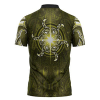 New Zealand Matariki Hiwaiterangi Zipper Polo Shirt Maori Moko Yellow Galaxy