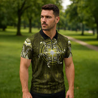 New Zealand Matariki Hiwaiterangi Zipper Polo Shirt Maori Moko Yellow Galaxy