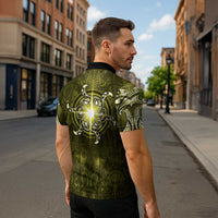 New Zealand Matariki Hiwaiterangi Zipper Polo Shirt Maori Moko Yellow Galaxy