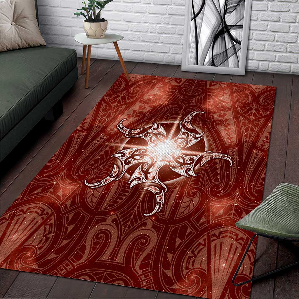 New Zealand Matariki Pohutukawa Area Rug Maori Moko Red Galaxy
