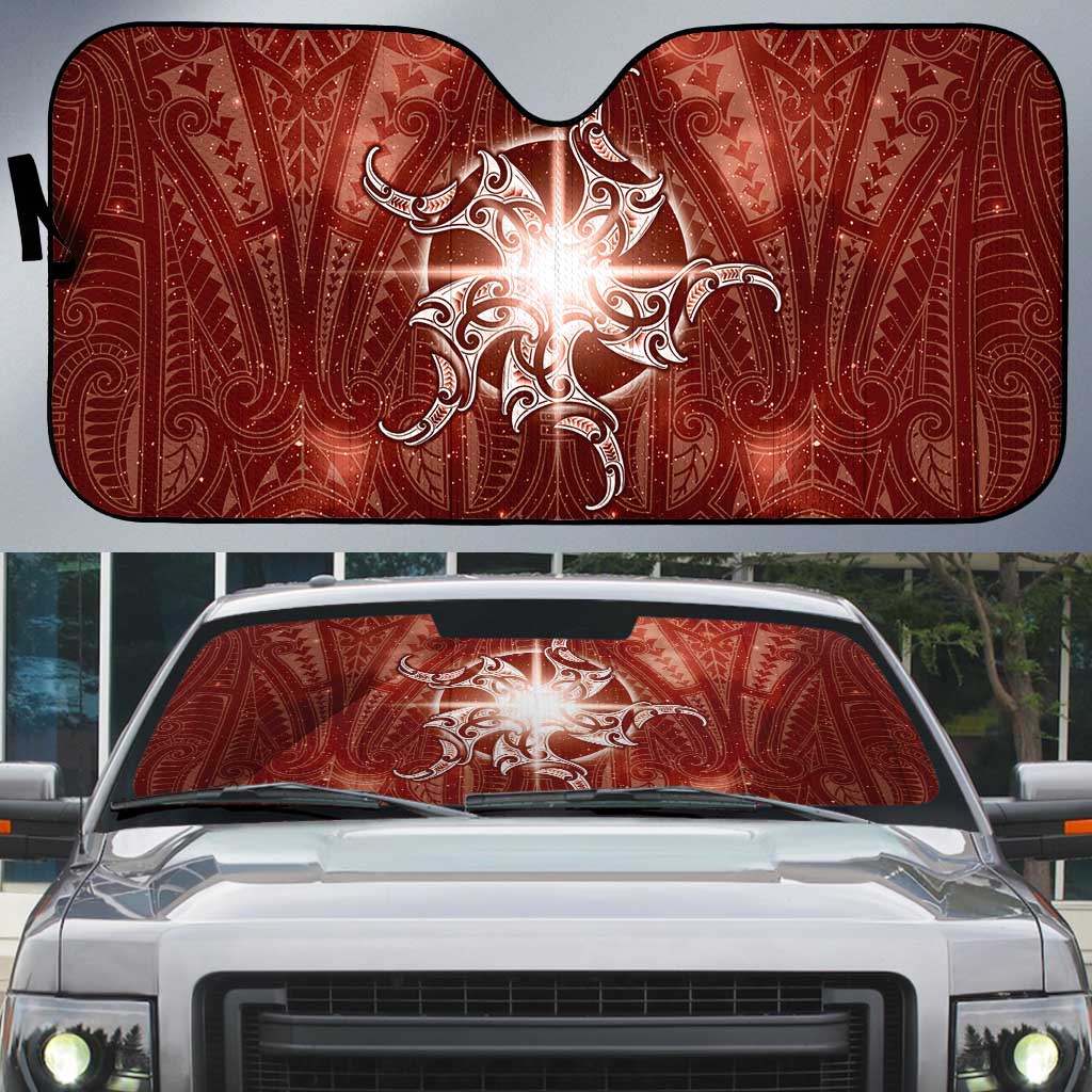 New Zealand Matariki Pohutukawa Auto Sun Shade Maori Moko Red Galaxy LT05 Red - Polynesian Pride