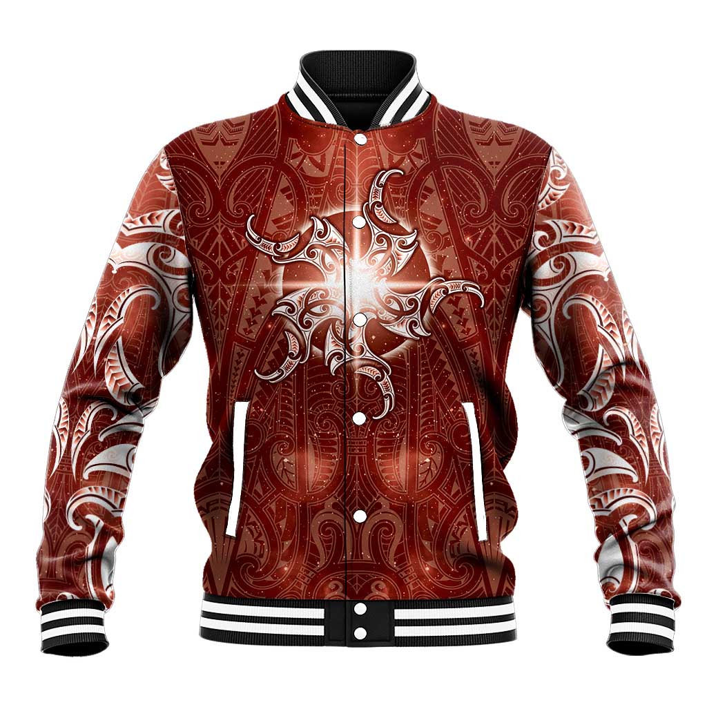 New Zealand Matariki Pohutukawa Baseball Jacket Maori Moko Red Galaxy LT05 Unisex Red - Polynesian Pride