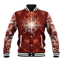 New Zealand Matariki Pohutukawa Baseball Jacket Maori Moko Red Galaxy LT05 Unisex Red - Polynesian Pride