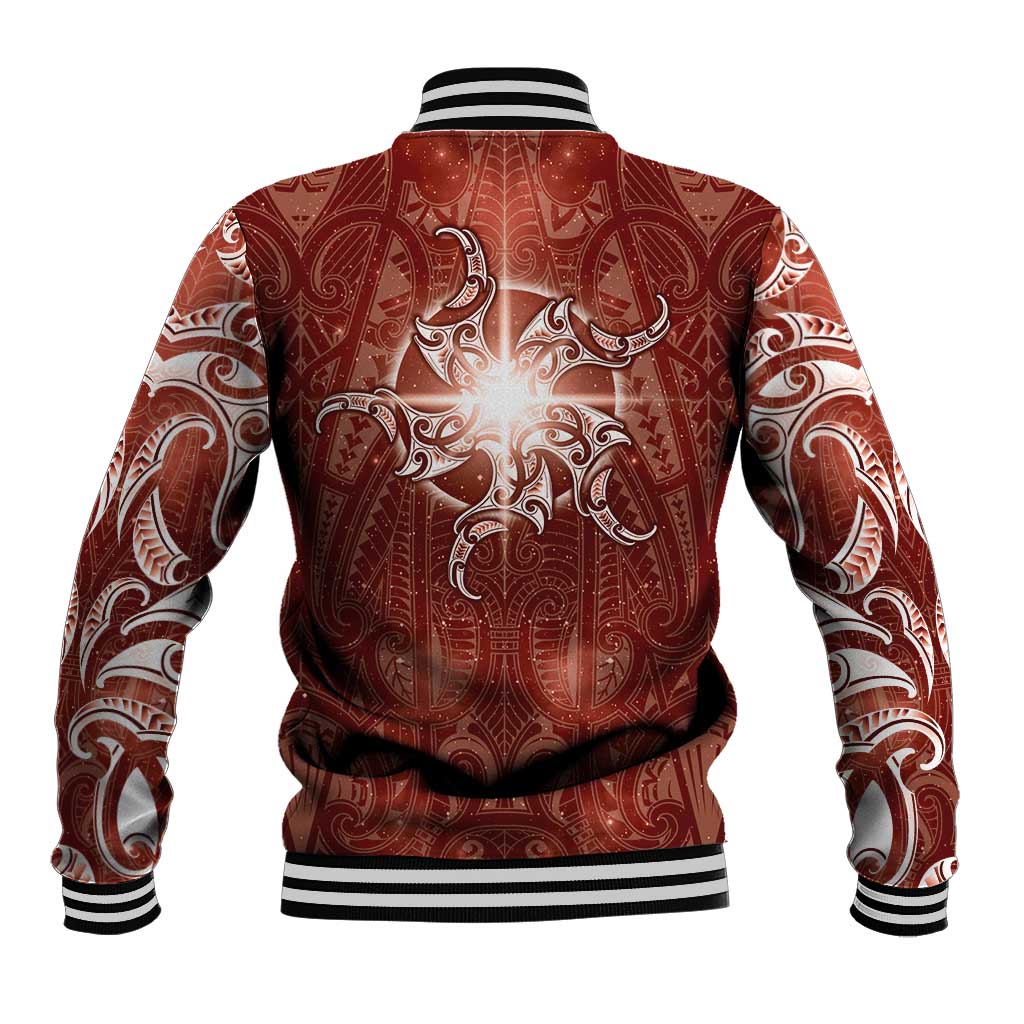 New Zealand Matariki Pohutukawa Baseball Jacket Maori Moko Red Galaxy LT05 - Polynesian Pride
