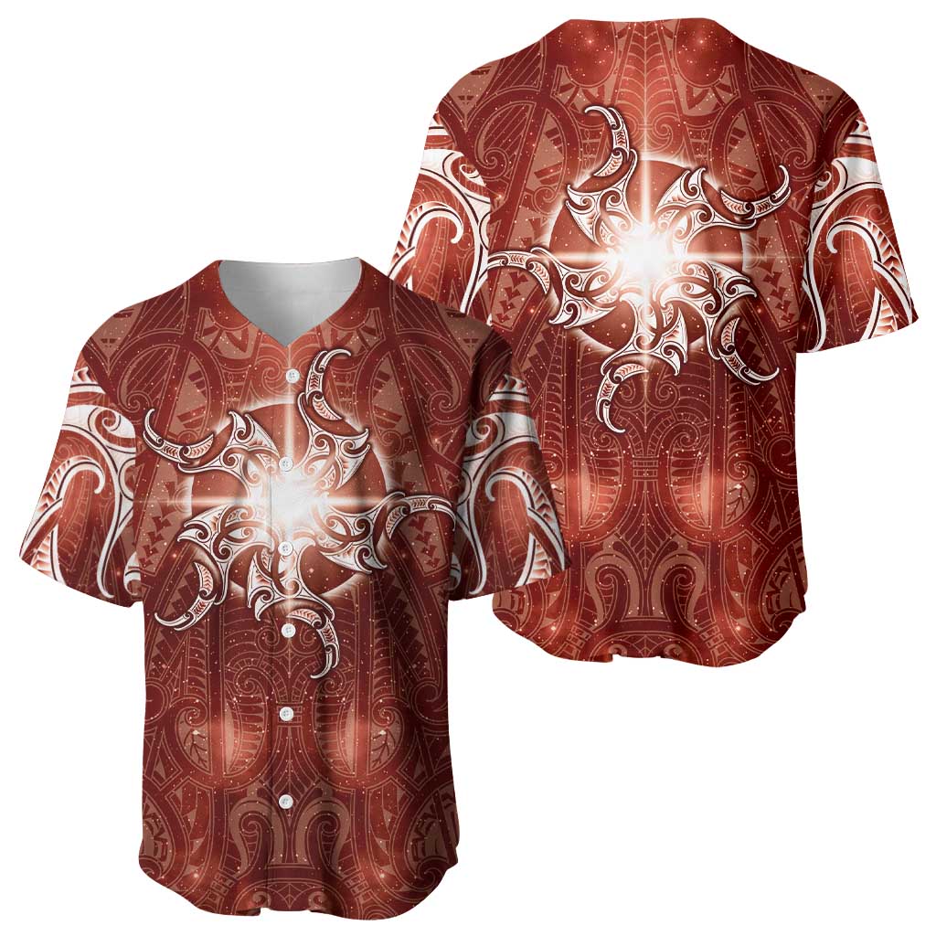 New Zealand Matariki Pohutukawa Baseball Jersey Maori Moko Red Galaxy LT05 - Polynesian Pride