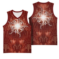 New Zealand Matariki Pohutukawa Basketball Jersey Maori Moko Red Galaxy LT05 - Polynesian Pride