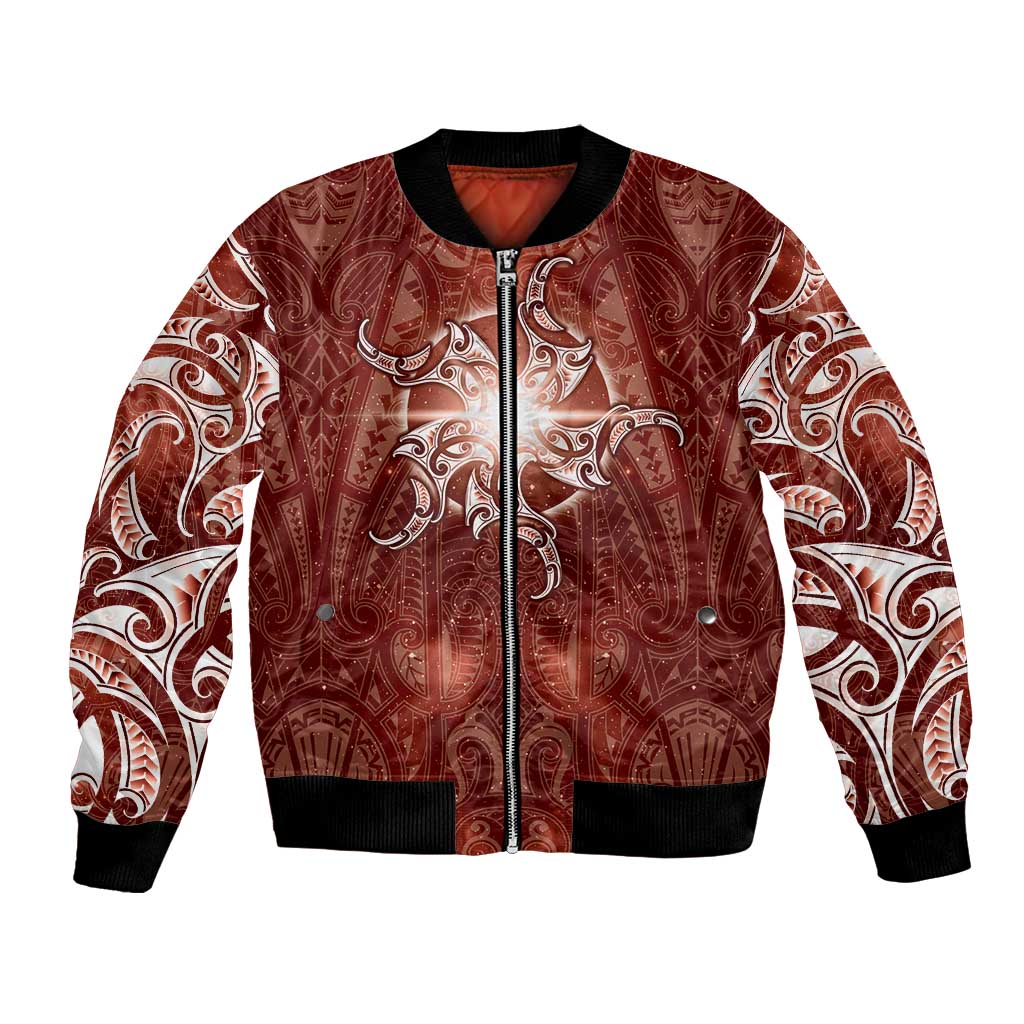 New Zealand Matariki Pohutukawa Bomber Jacket Maori Moko Red Galaxy LT05 Unisex Red - Polynesian Pride