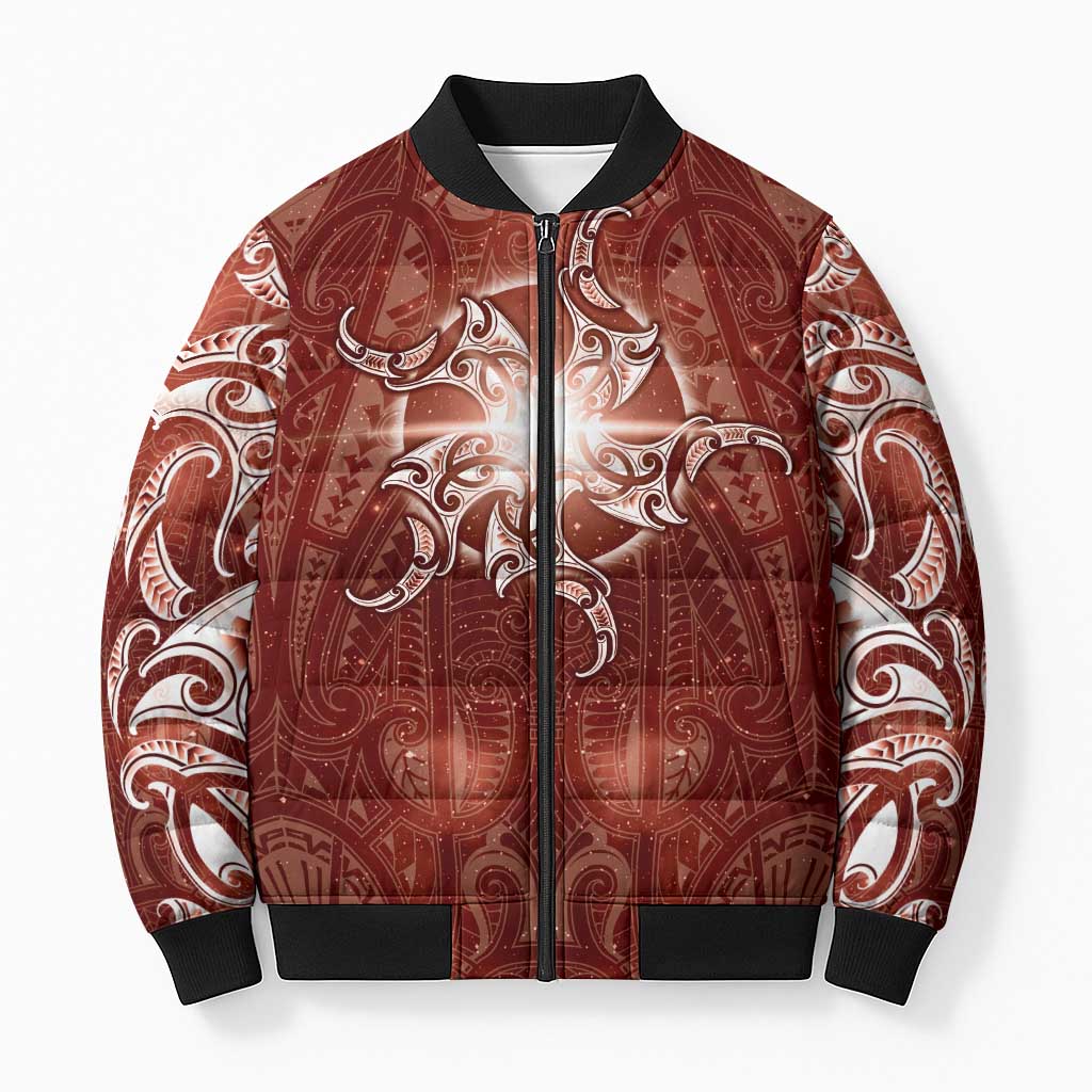 New Zealand Matariki Pohutukawa Bomber Puffer Jacket Maori Moko Red Galaxy LT05 Unisex Red - Polynesian Pride