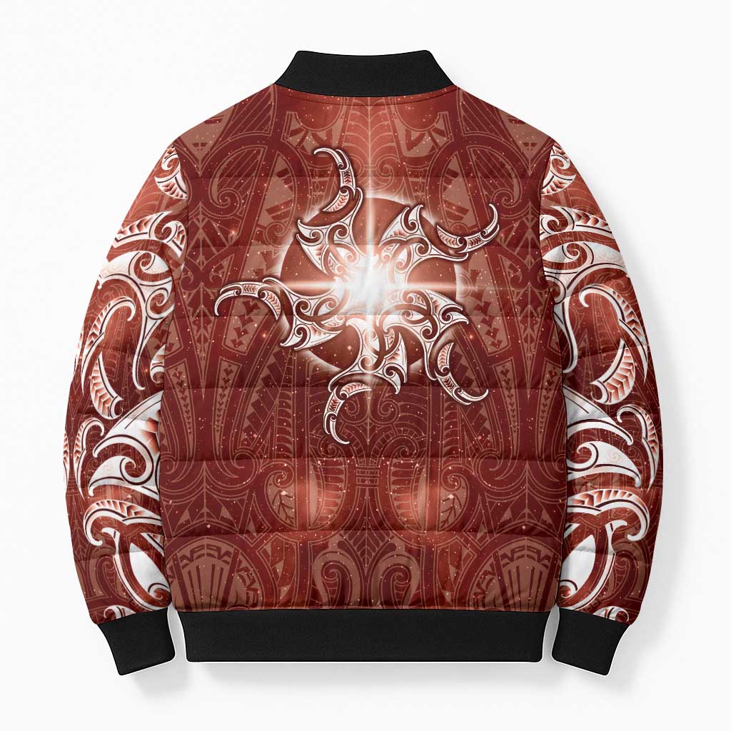 New Zealand Matariki Pohutukawa Bomber Puffer Jacket Maori Moko Red Galaxy LT05 - Polynesian Pride