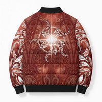 New Zealand Matariki Pohutukawa Bomber Puffer Jacket Maori Moko Red Galaxy LT05 - Polynesian Pride