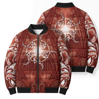 New Zealand Matariki Pohutukawa Bomber Puffer Jacket Maori Moko Red Galaxy LT05 - Polynesian Pride