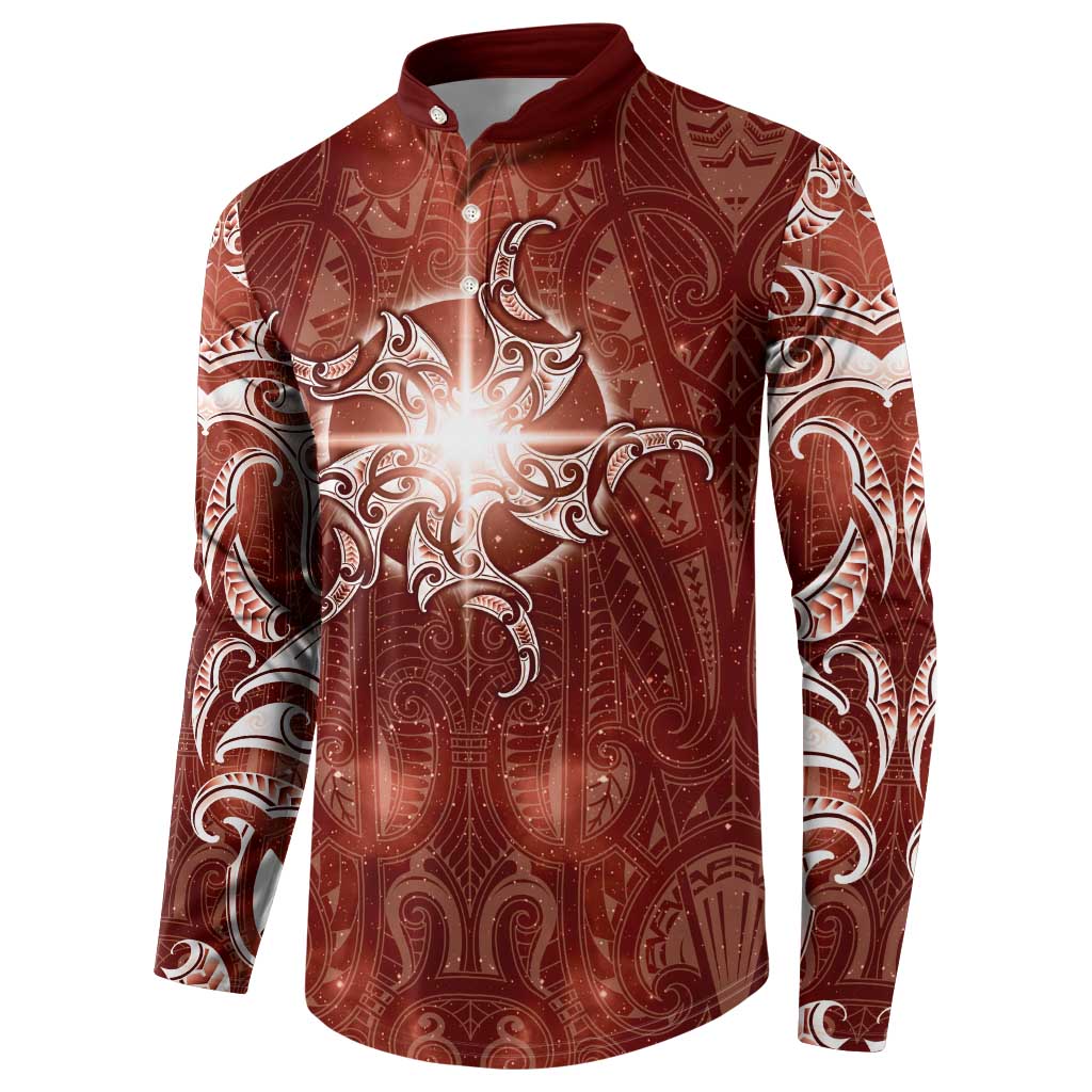 New Zealand Matariki Pohutukawa Button Sweatshirt Maori Moko Red Galaxy LT05 - Polynesian Pride