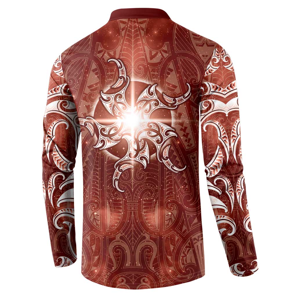 New Zealand Matariki Pohutukawa Button Sweatshirt Maori Moko Red Galaxy LT05 - Polynesian Pride