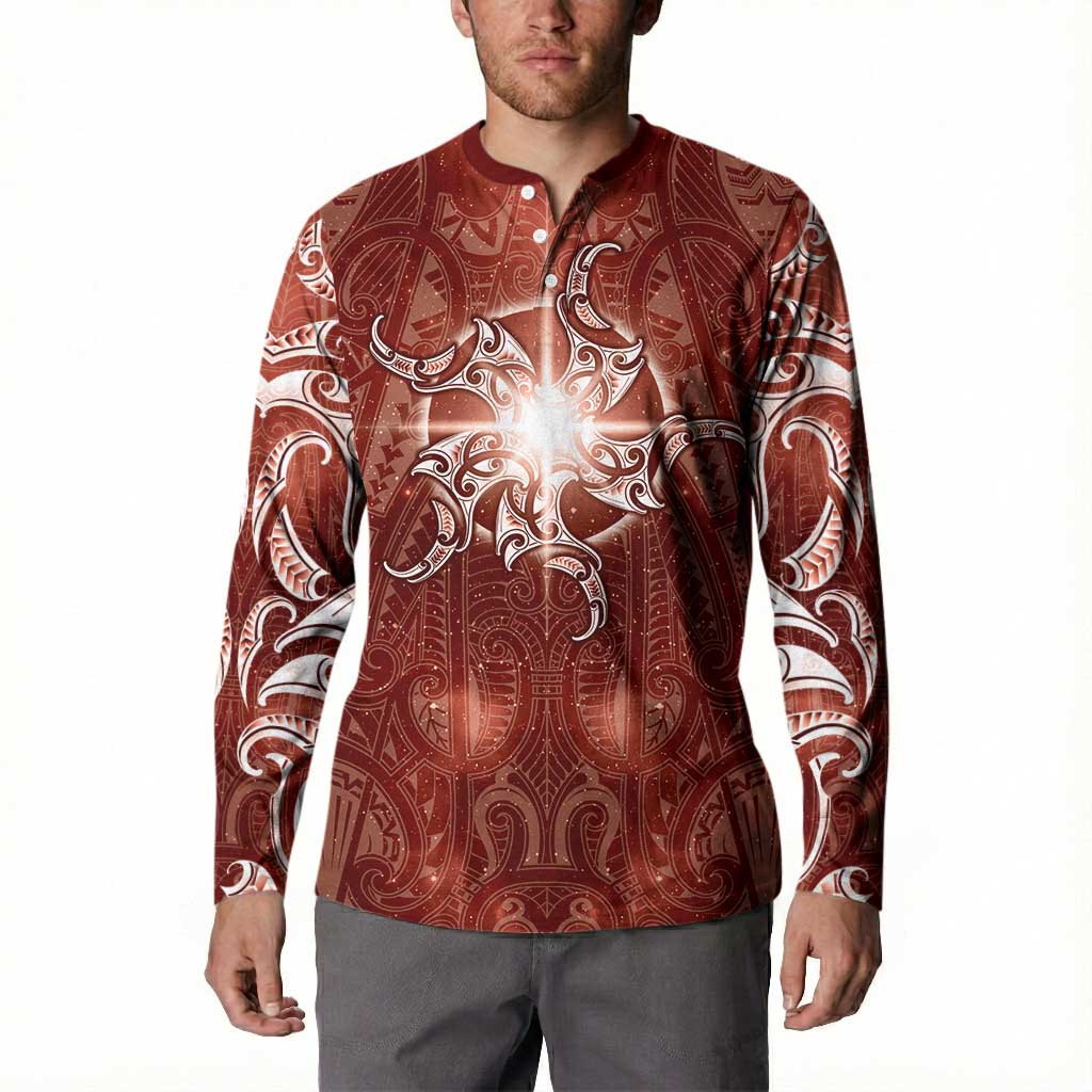 New Zealand Matariki Pohutukawa Button Sweatshirt Maori Moko Red Galaxy LT05 - Polynesian Pride