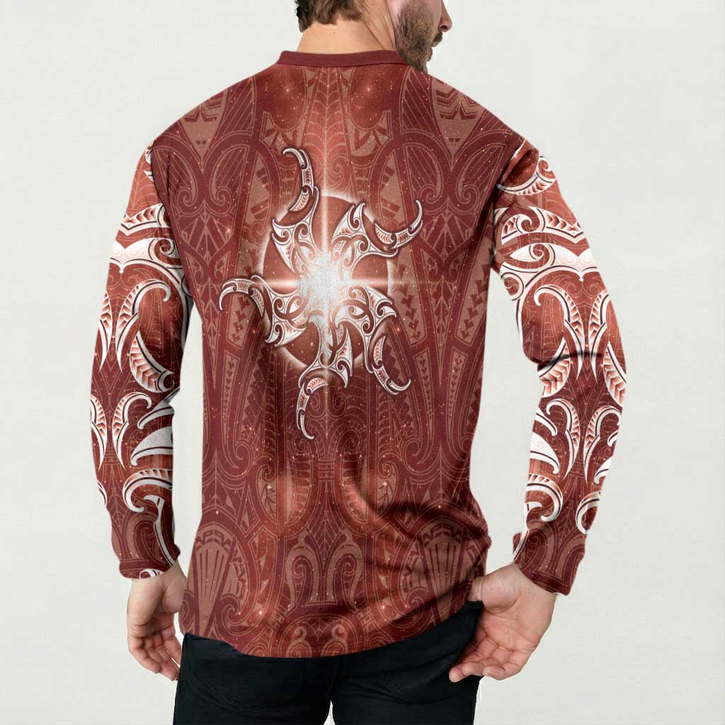 New Zealand Matariki Pohutukawa Button Sweatshirt Maori Moko Red Galaxy LT05 - Polynesian Pride