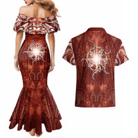 New Zealand Matariki Pohutukawa Couples Matching Mermaid Dress and Hawaiian Shirt Maori Moko Red Galaxy