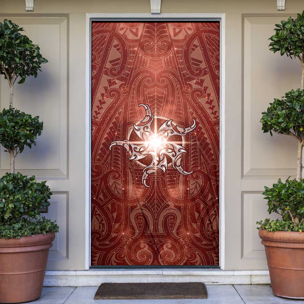 New Zealand Matariki Pohutukawa Door Cover Maori Moko Red Galaxy