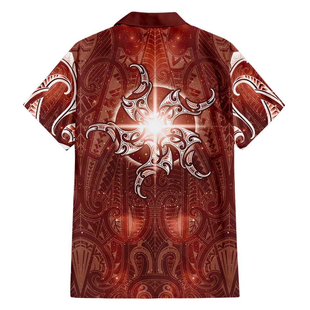 New Zealand Matariki Pohutukawa Family Matching Off Shoulder Maxi Dress and Hawaiian Shirt Maori Moko Red Galaxy