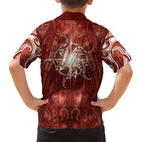 New Zealand Matariki Pohutukawa Family Matching Off Shoulder Short Dress and Hawaiian Shirt Maori Moko Red Galaxy