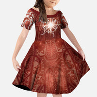 New Zealand Matariki Pohutukawa Family Matching Off Shoulder Short Dress and Hawaiian Shirt Maori Moko Red Galaxy