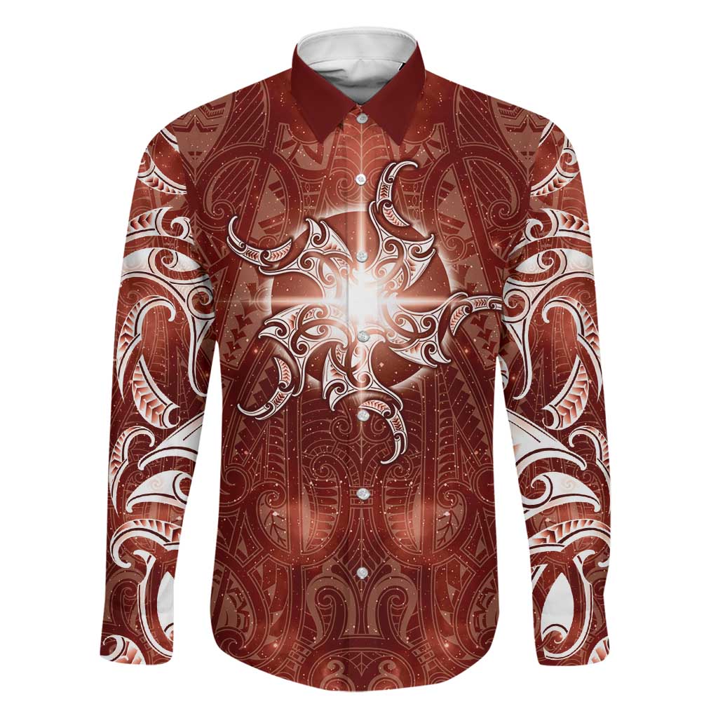 New Zealand Matariki Pohutukawa Family Matching Off Shoulder Short Dress and Hawaiian Shirt Maori Moko Red Galaxy