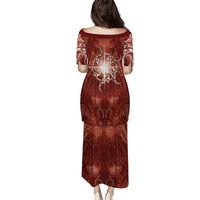 New Zealand Matariki Pohutukawa Family Matching Puletasi and Hawaiian Shirt Maori Moko Red Galaxy