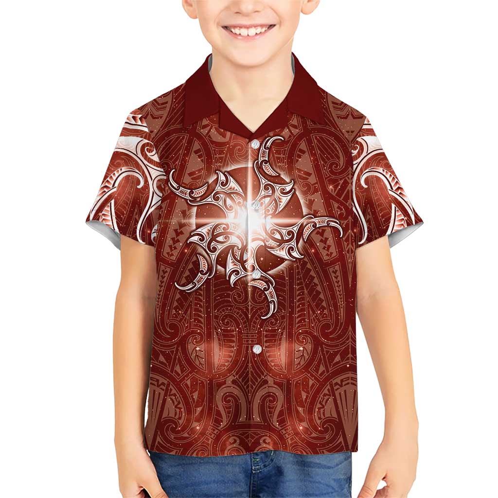 New Zealand Matariki Pohutukawa Family Matching Puletasi and Hawaiian Shirt Maori Moko Red Galaxy