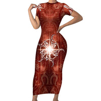 New Zealand Matariki Pohutukawa Family Matching Short Sleeve Bodycon Dress and Hawaiian Shirt Maori Moko Red Galaxy