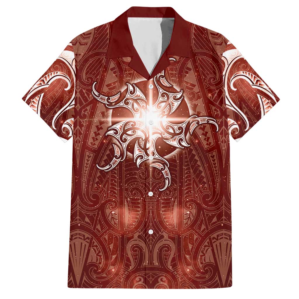 New Zealand Matariki Pohutukawa Hawaiian Shirt Maori Moko Red Galaxy