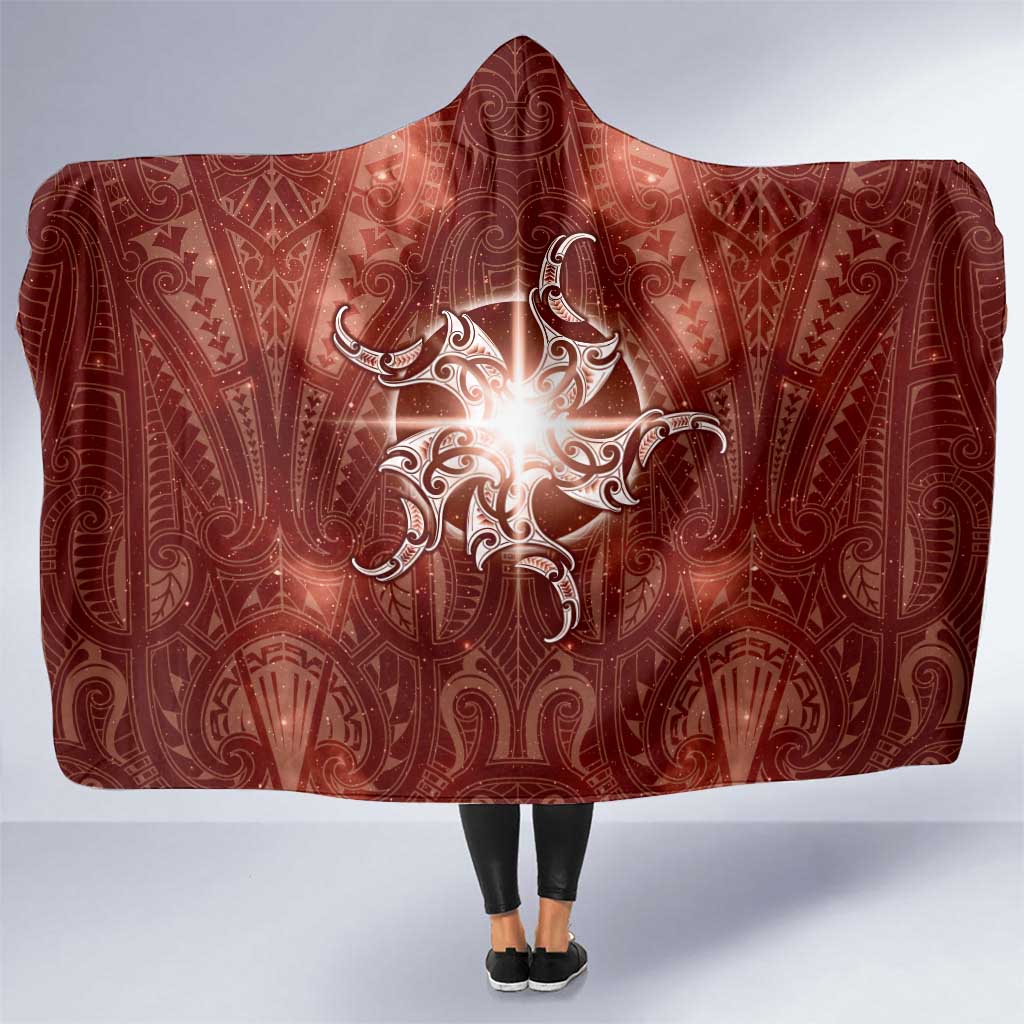 New Zealand Matariki Pohutukawa Hooded Blanket Maori Moko Red Galaxy LT05 One Size Red - Polynesian Pride