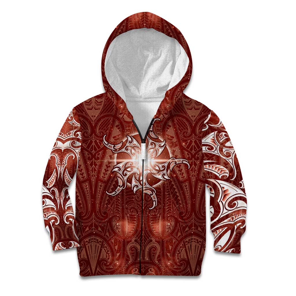 New Zealand Matariki Pohutukawa Kid Hoodie Maori Moko Red Galaxy
