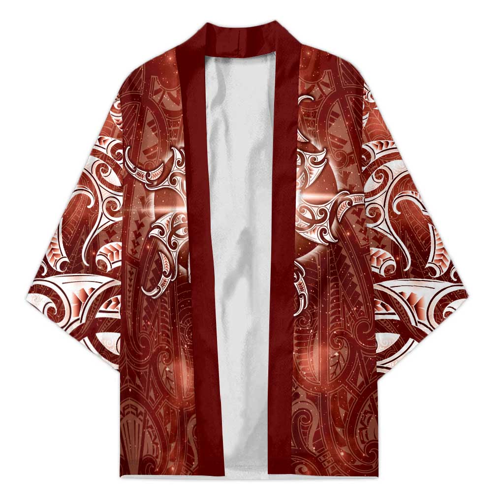 New Zealand Matariki Pohutukawa Kimono Maori Moko Red Galaxy LT05 Unisex Red - Polynesian Pride