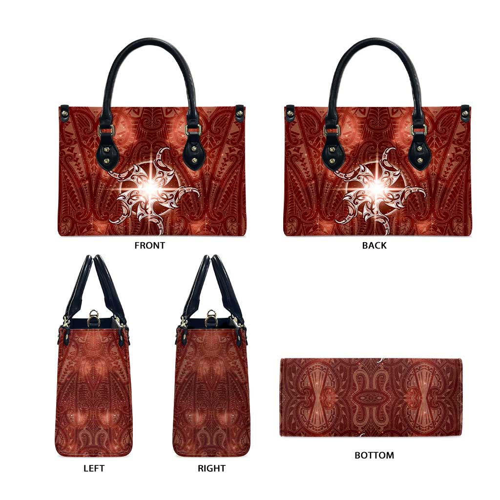 New Zealand Matariki Pohutukawa Leather Bag Maori Moko Red Galaxy LT05 - Polynesian Pride
