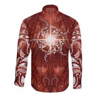 New Zealand Matariki Pohutukawa Long Sleeve Button Shirt Maori Moko Red Galaxy LT05 - Polynesian Pride